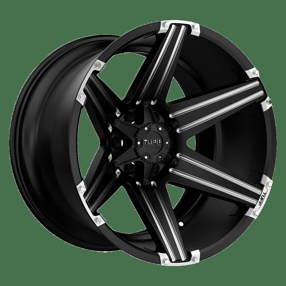 Tuff T12 26X12 -45 8X170/8X6.7 SATIN BLACK W/ MILLED SPOKES AND BRUSHED INSERTS