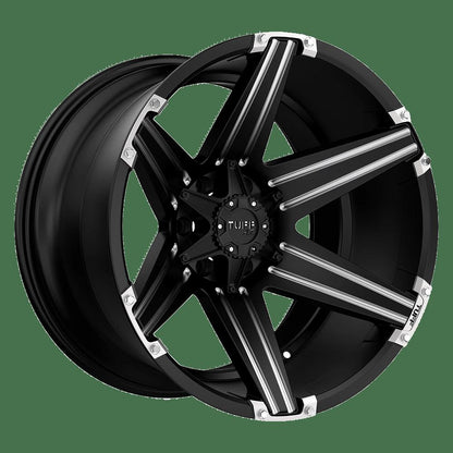 Tuff T12 26X12 -45 8X170/8X6.7 SATIN BLACK W/ MILLED SPOKES AND BRUSHED INSERTS