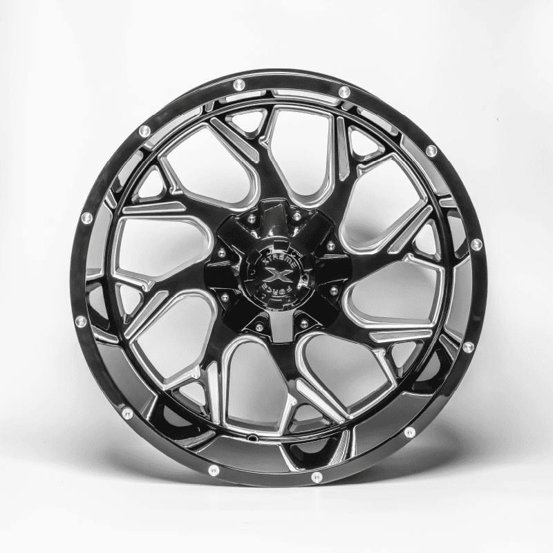 Set of 4 Xtreme Force Raptor 22x12 -51 6x139.7 Black Milled and 305/40R22 FORCELAND KUNIMOTO F28 Tire (FOR LIFTED 3.5-4.5 INCH)