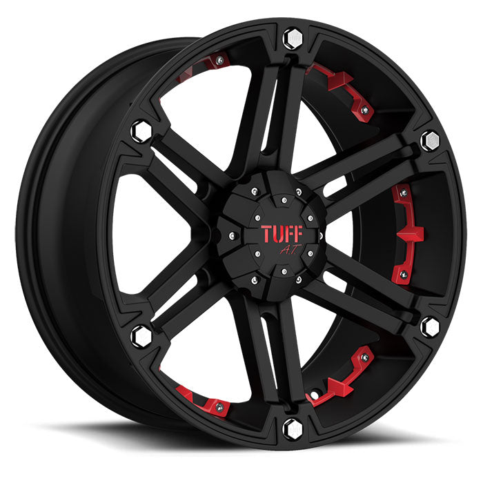 Tuff T01 18X9 10 6X139.7/6X5.5 FLAT BLACK W/ RED INSERTS