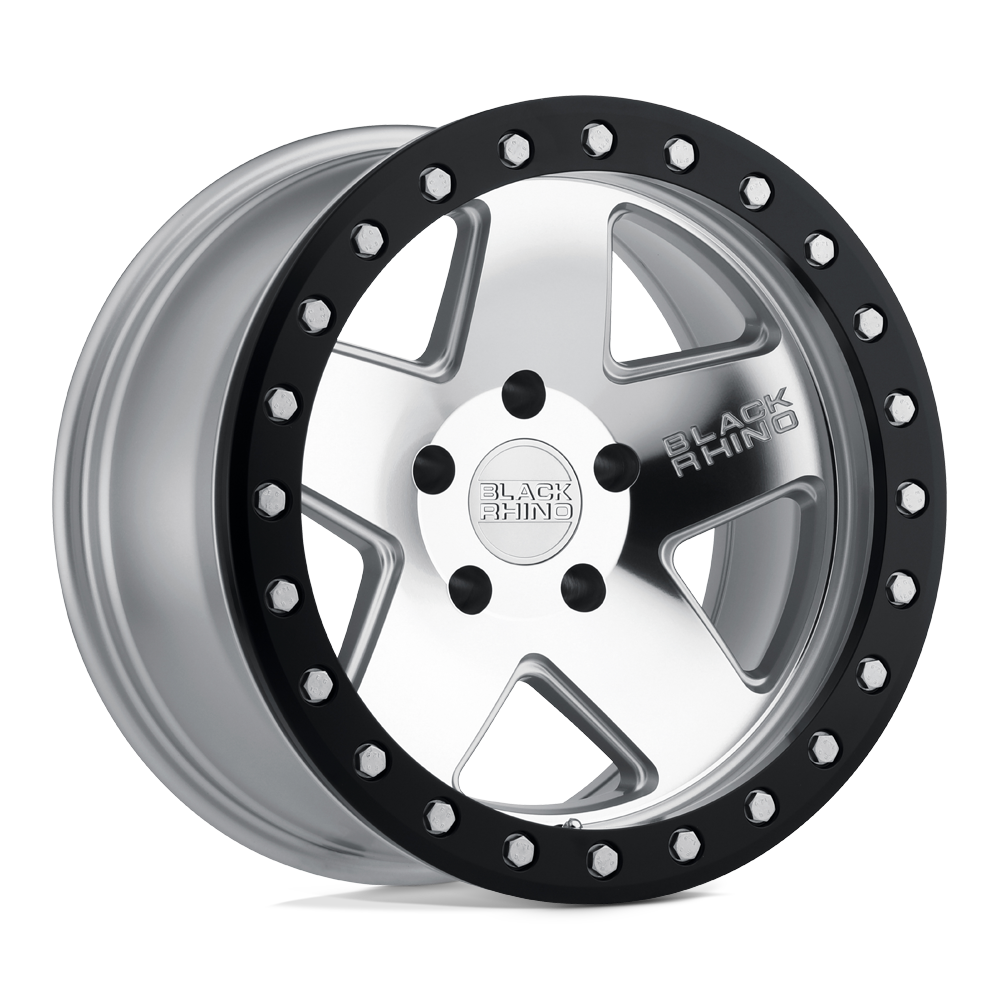 Black Rhino CRAWLER 17X8.5 -32 6X139.7/6X5.5 SILVER W/ MIRROR FACE & BLACK LIP RING