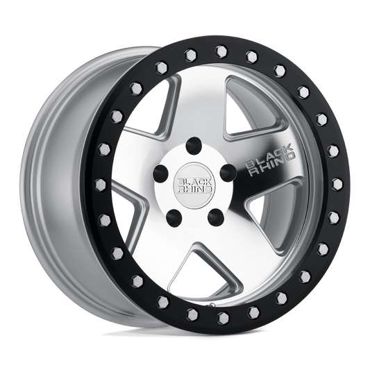 Black Rhino CRAWLER 17X8.5 -32 6X139.7/6X5.5 SILVER W/ MIRROR FACE & BLACK LIP RING