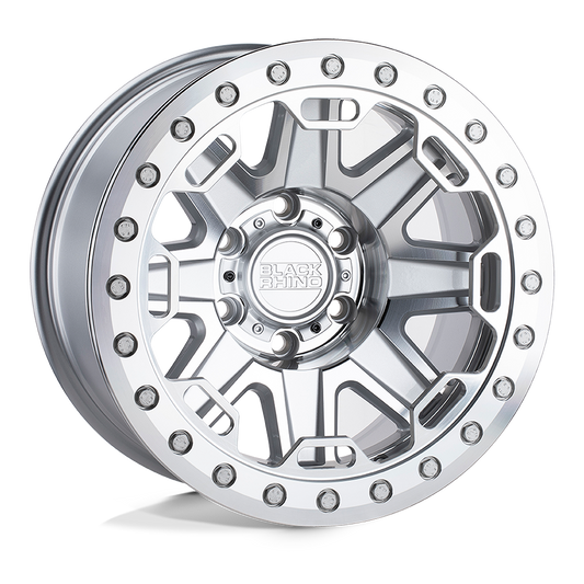 Black Rhino RIFT 17X8.5 -38 5X127/5X5.0 SILVER W/ MIRROR FACE & MACHINED RING