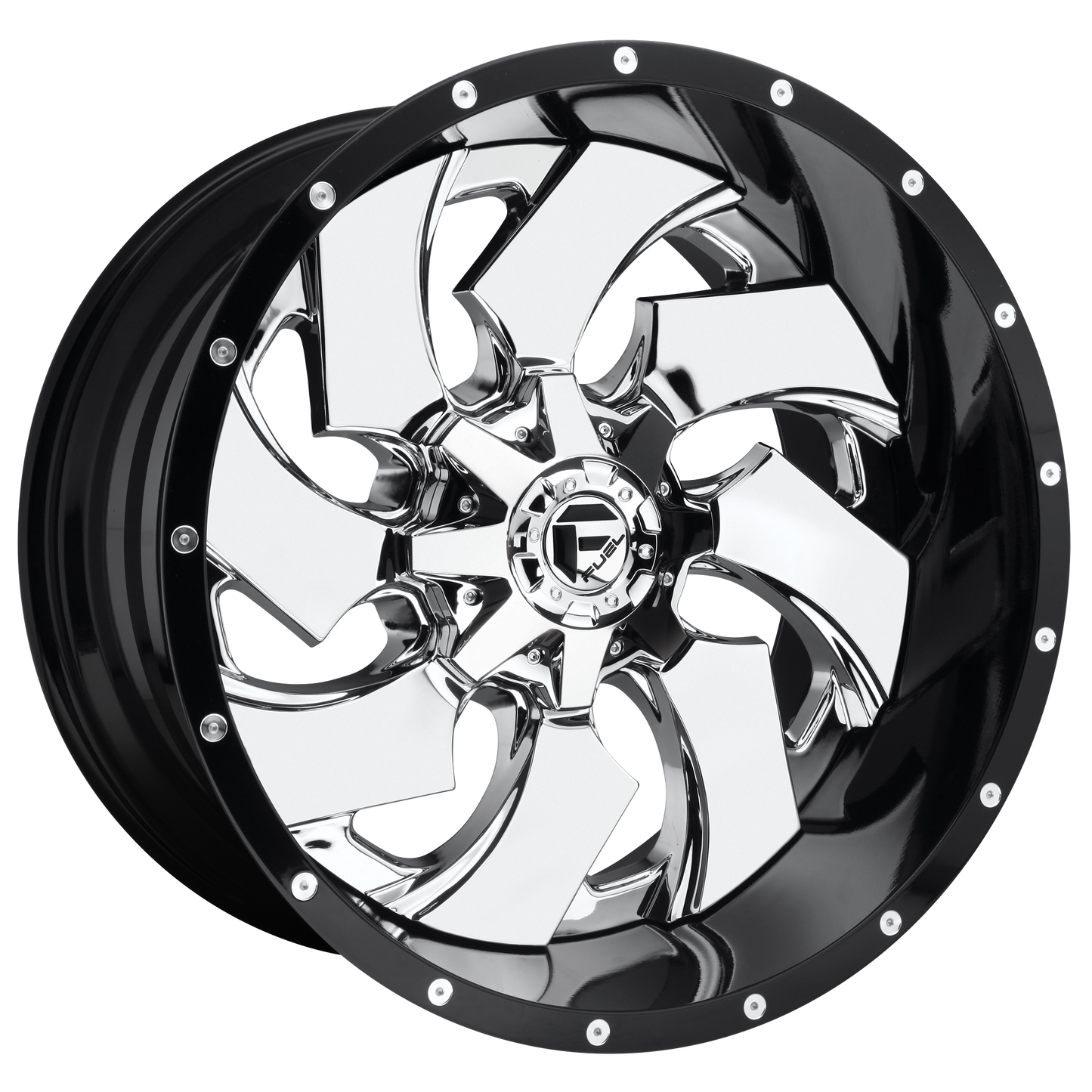 Fuel 2PC D240 CLEAVER 20x12 -44 5x139.7/5x150/5x5.5/150 CHROME PLATED GLOSS BLACK LIP