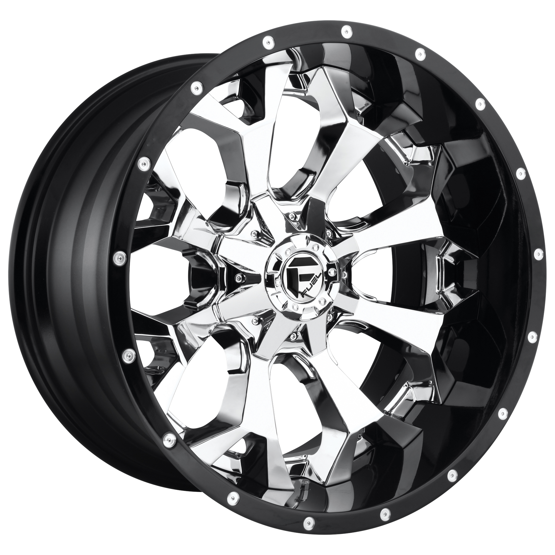 Fuel 2PC D246 ASSAULT 22x12 -44 8x170/8x6.7 CHROME PLATED GLOSS BLACK LIP