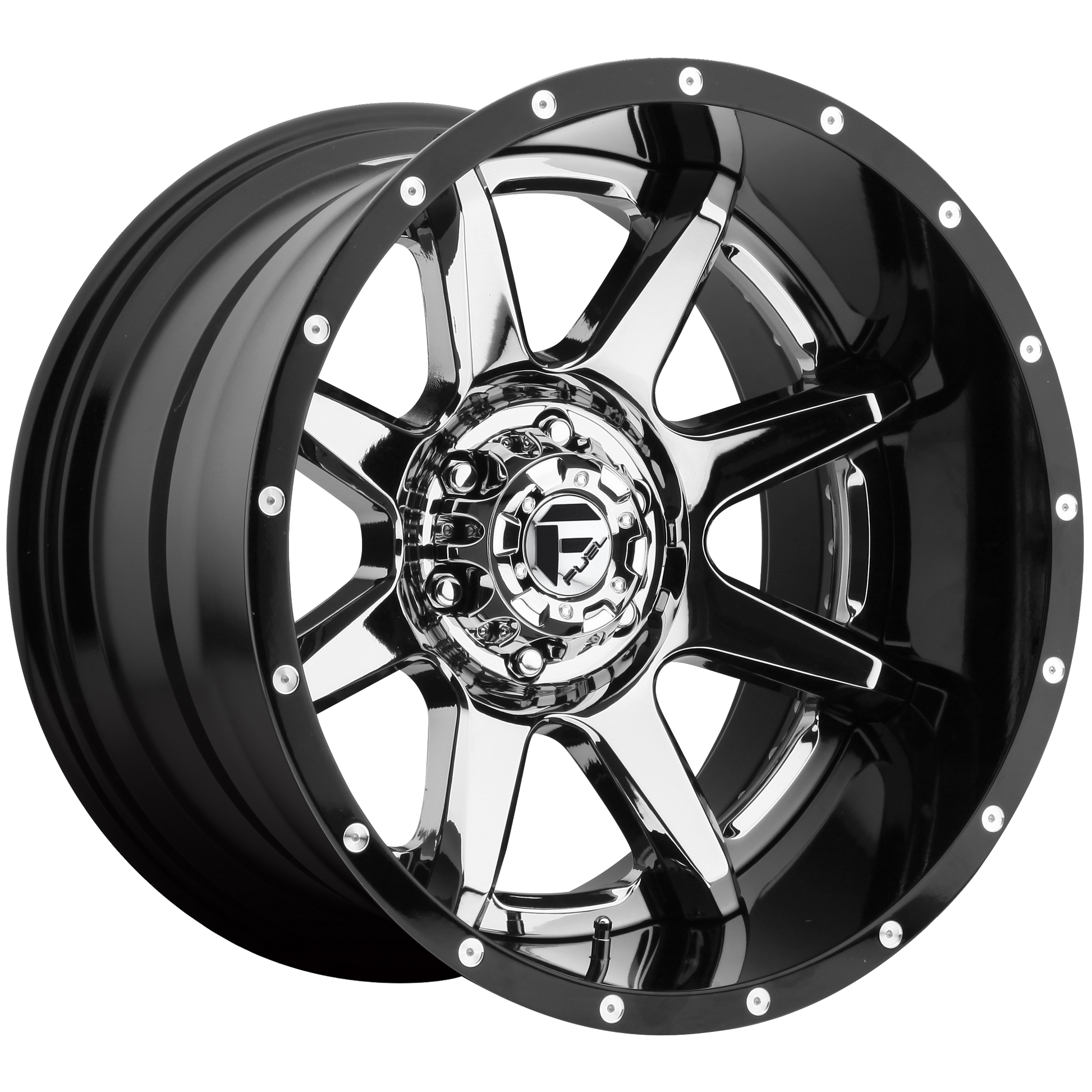 Fuel 2PC D247 RAMPAGE 20x10 -19 8x180/8x7.1 CHROME PLATED GLOSS BLACK LIP
