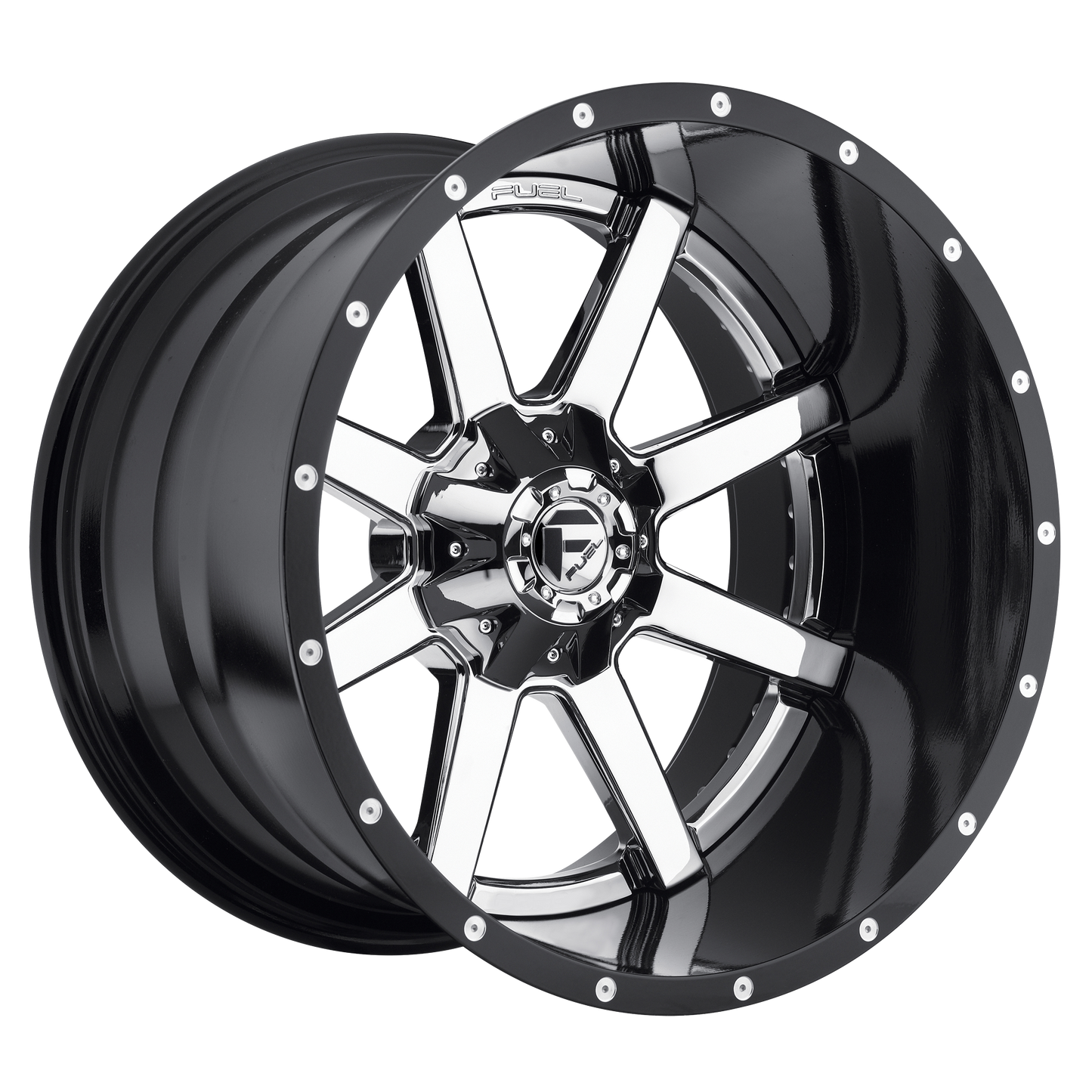 Fuel 2PC D260 MAVERICK 20x12 -44 8x170/8x6.7 CHROME PLATED GLOSS BLACK LIP