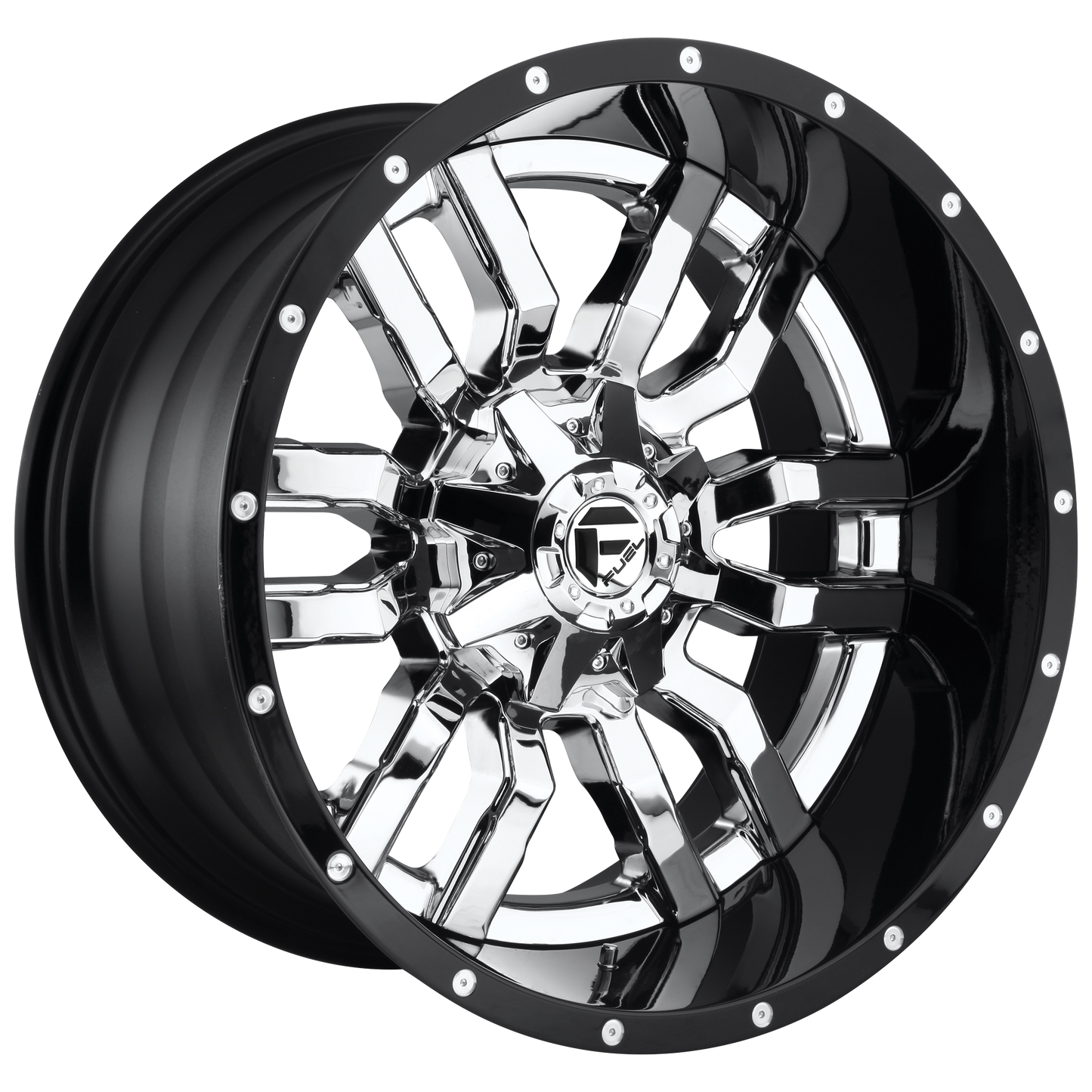 Fuel 2PC D270 SLEDGE 20X12 -43 8X170/8X6.7 CHROME PLATED GLOSS BLACK LIP