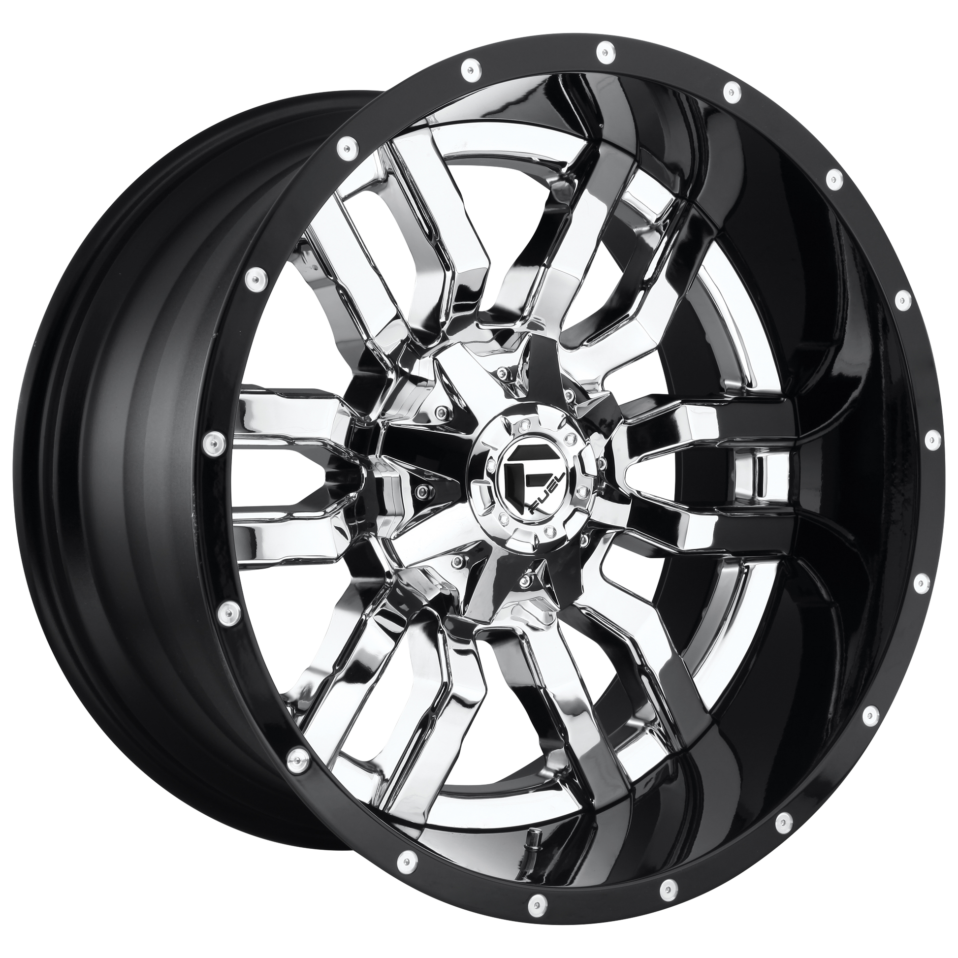 Fuel 2PC D270 SLEDGE 20X10 -18 8X170/8X6.7 CHROME PLATED GLOSS BLACK LIP