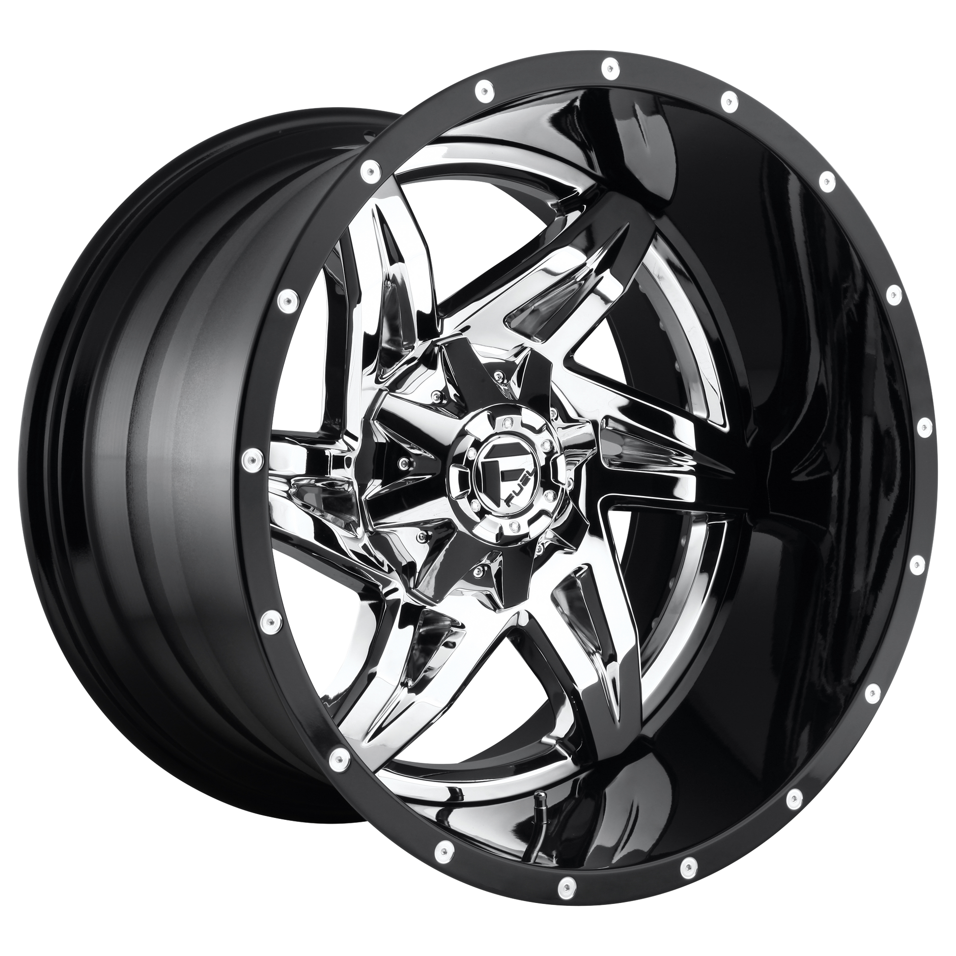 Fuel 2PC D272 ROCKER 20X12 -43 8X170/8X6.7 CHROME PLATED GLOSS BLACK LIP