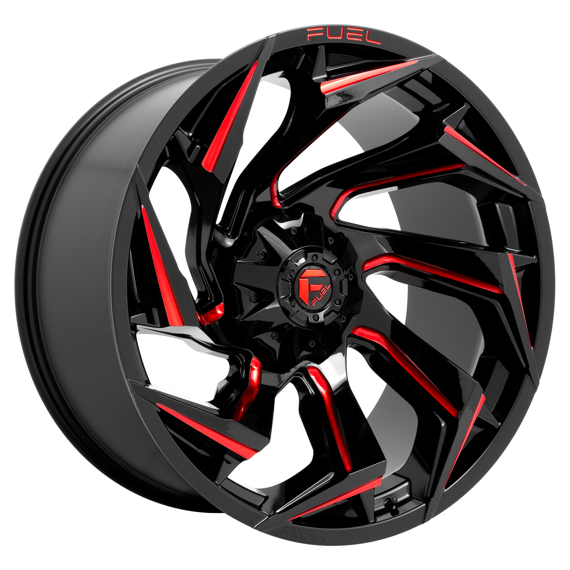 Fuel 1PC D755 REACTION 20X10 -18 8X170/8X6.7 Gloss Black Milled With Red Tint
