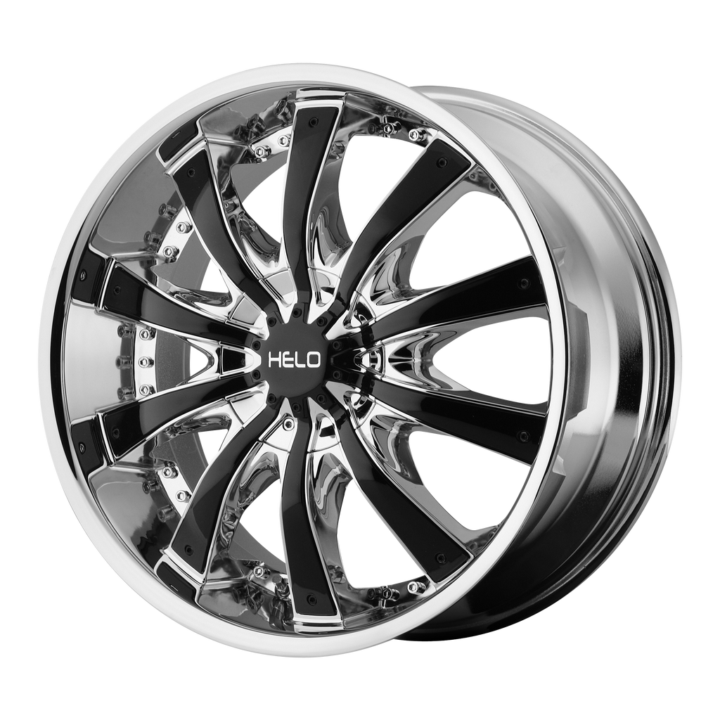 Helo HE875 28X10 38 5X120.65/5X127/5X4.75/5.0 Chrome Plated With Gloss Black Accents