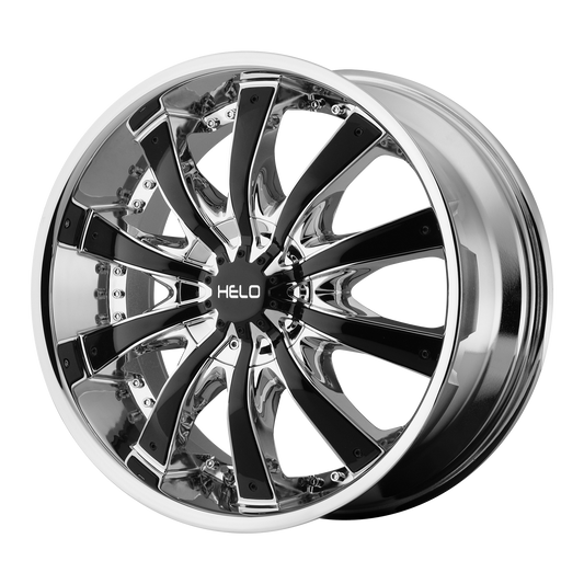 Helo HE875 20X8.5 38 5X114.3/5X127/5X4.5/5.0 Chrome Plated With Gloss Black Accents