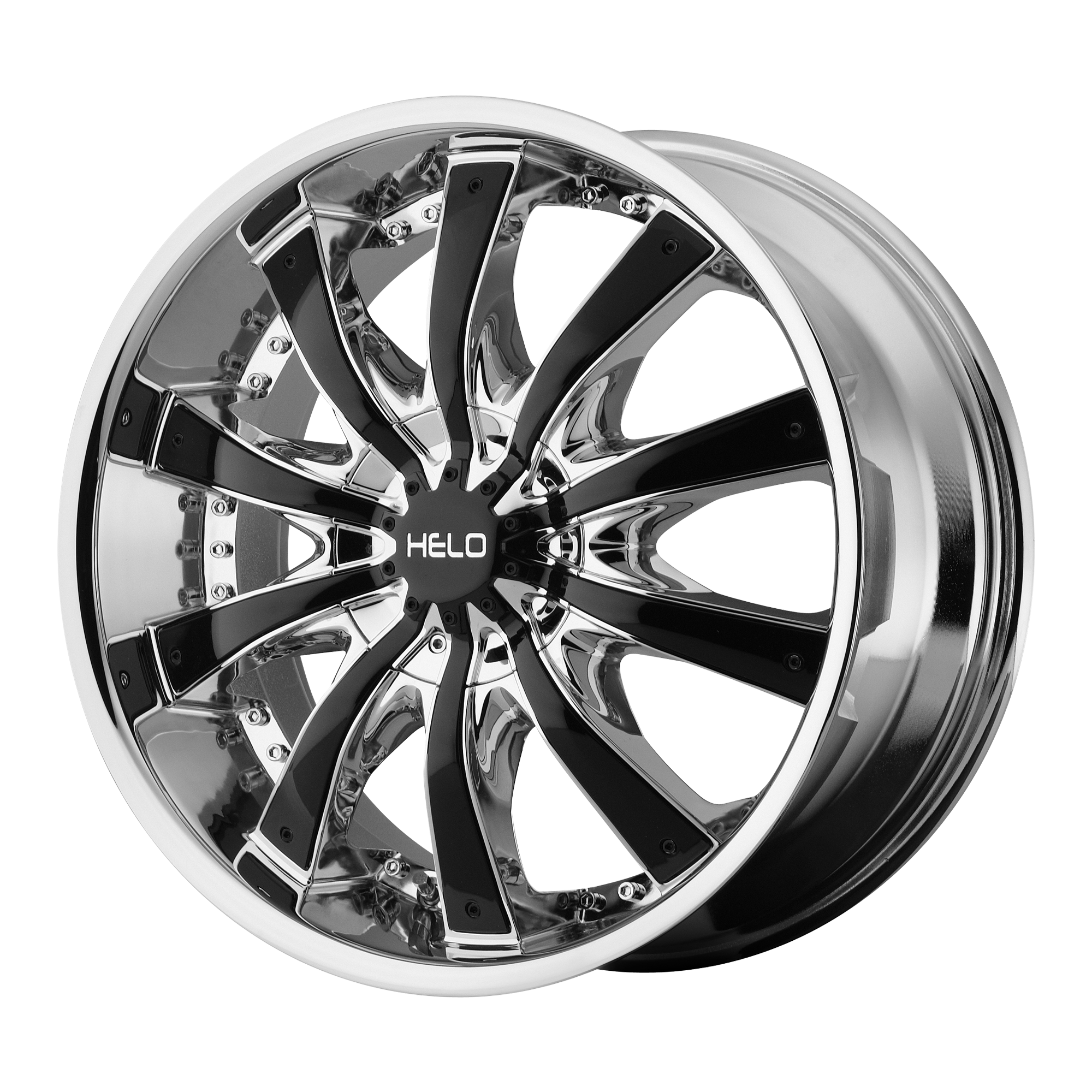 Helo HE875 28X10 15 5X135/5X139.7/5X135/5.5 Chrome Plated With Gloss Black Accents