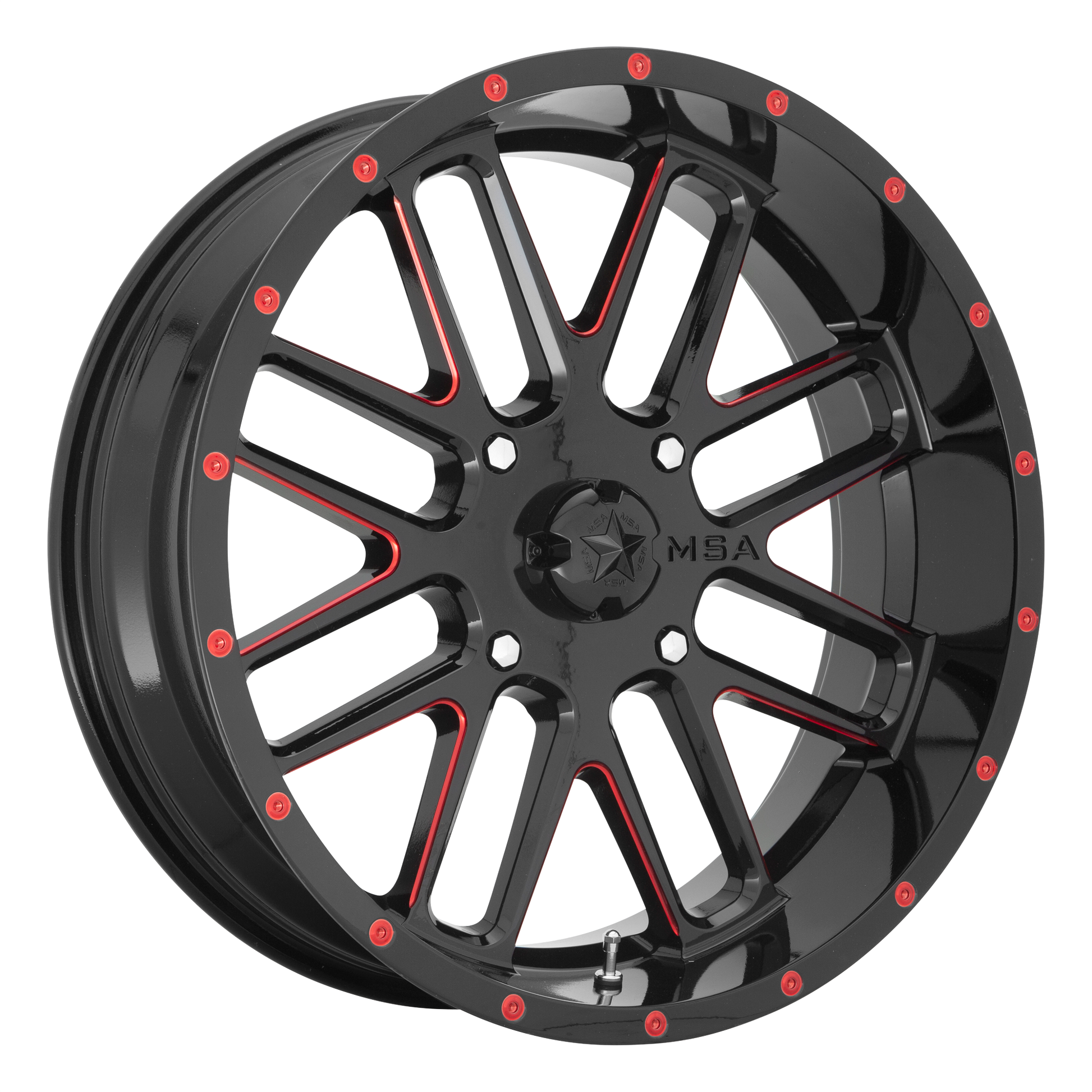 MSA Offroad Wheels M35 BANDIT 18x7 0 4x137/4x137 Gloss Black Milled With Red Tint