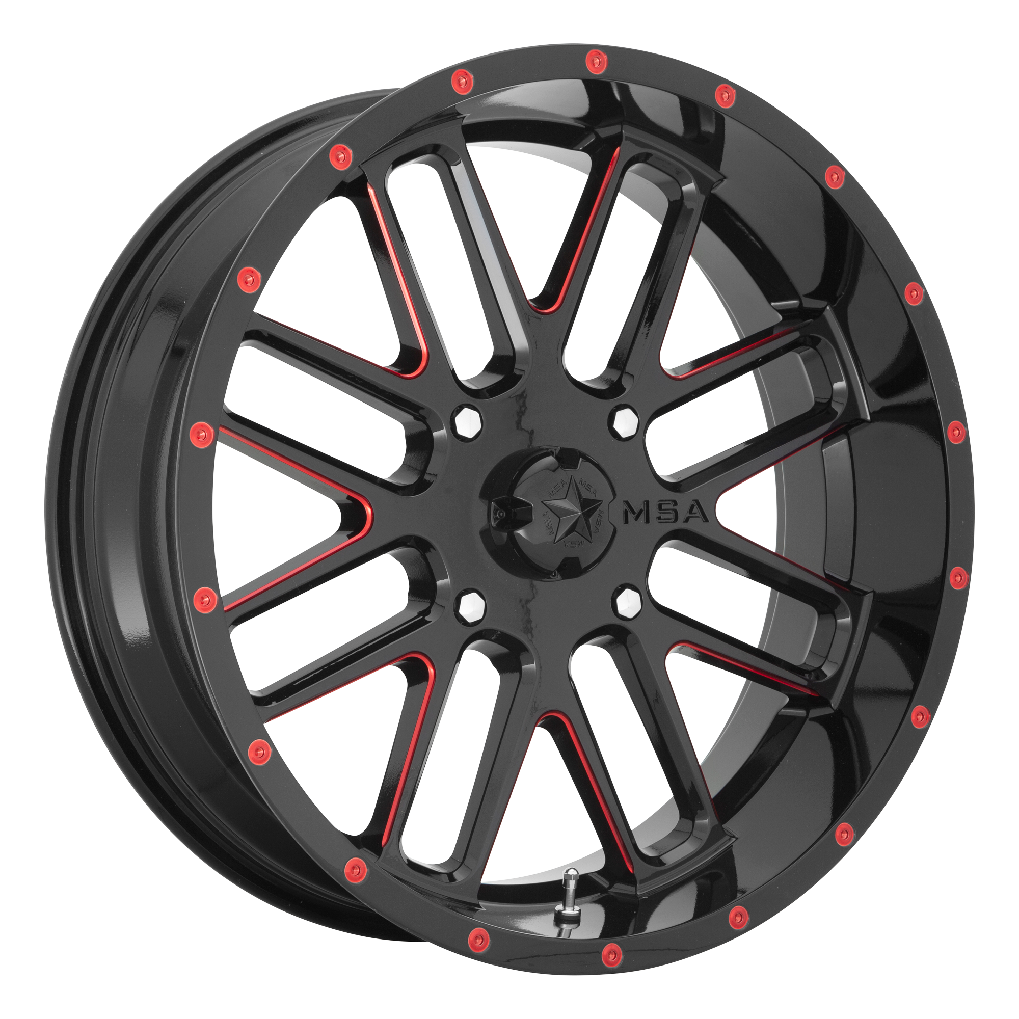 MSA Offroad Wheels M35 BANDIT 18x7 0 4x137/4x137 Gloss Black Milled With Red Tint
