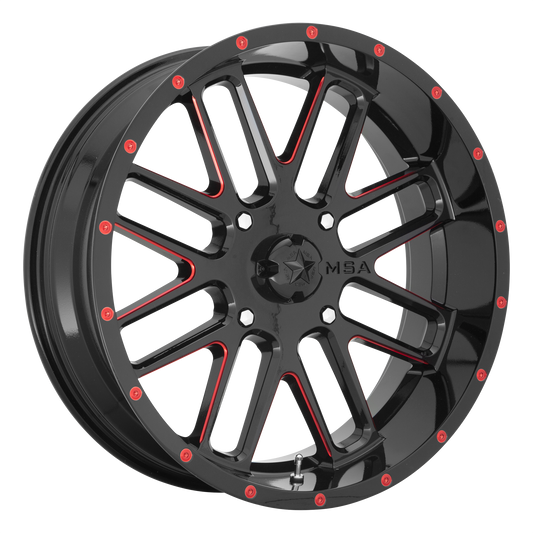 MSA Offroad Wheels M35 BANDIT 22x7 0 4x137/4x137 Gloss Black Milled With Red Tint