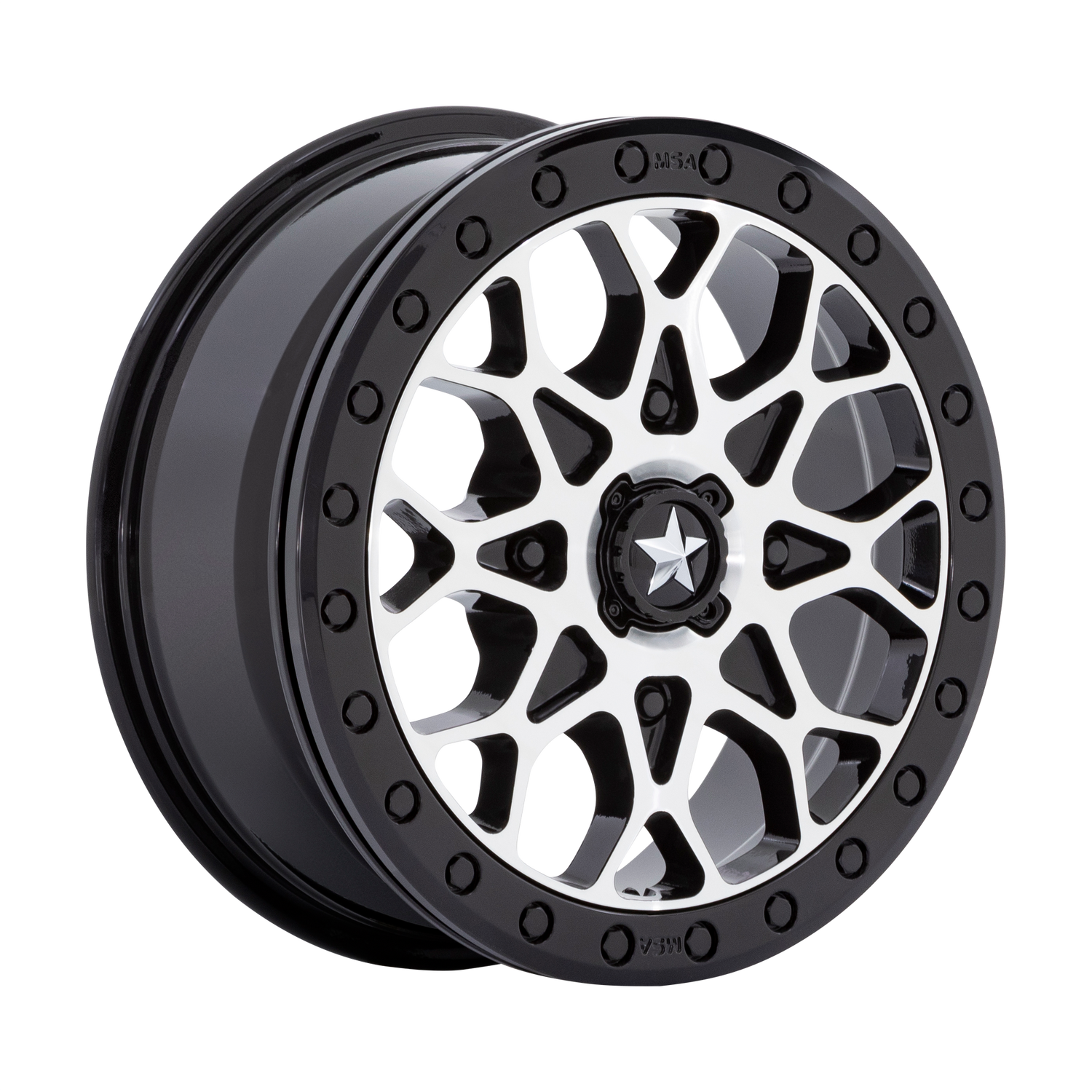 MSA OFFROAD WHEELS M48 PORTAL BEADLOCK 15X6 38 4X156 GLOSS BLACK MACHINED WITH GLOSS BLACK RING