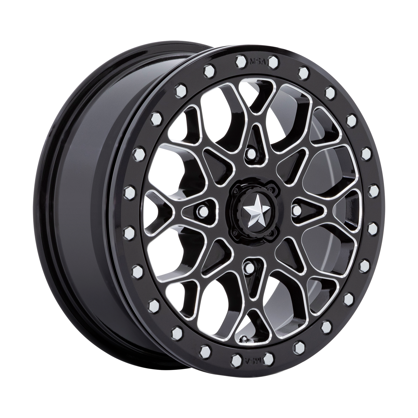 MSA OFFROAD WHEELS M48 PORTAL BEADLOCK 15X6 38 4X110 GLOSS BLACK MILLED WITH GLOSS BLACK RING