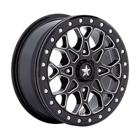 MSA OFFROAD WHEELS M48 PORTAL BEADLOCK 15X6 38 4X156 GLOSS BLACK MILLED WITH GLOSS BLACK RING