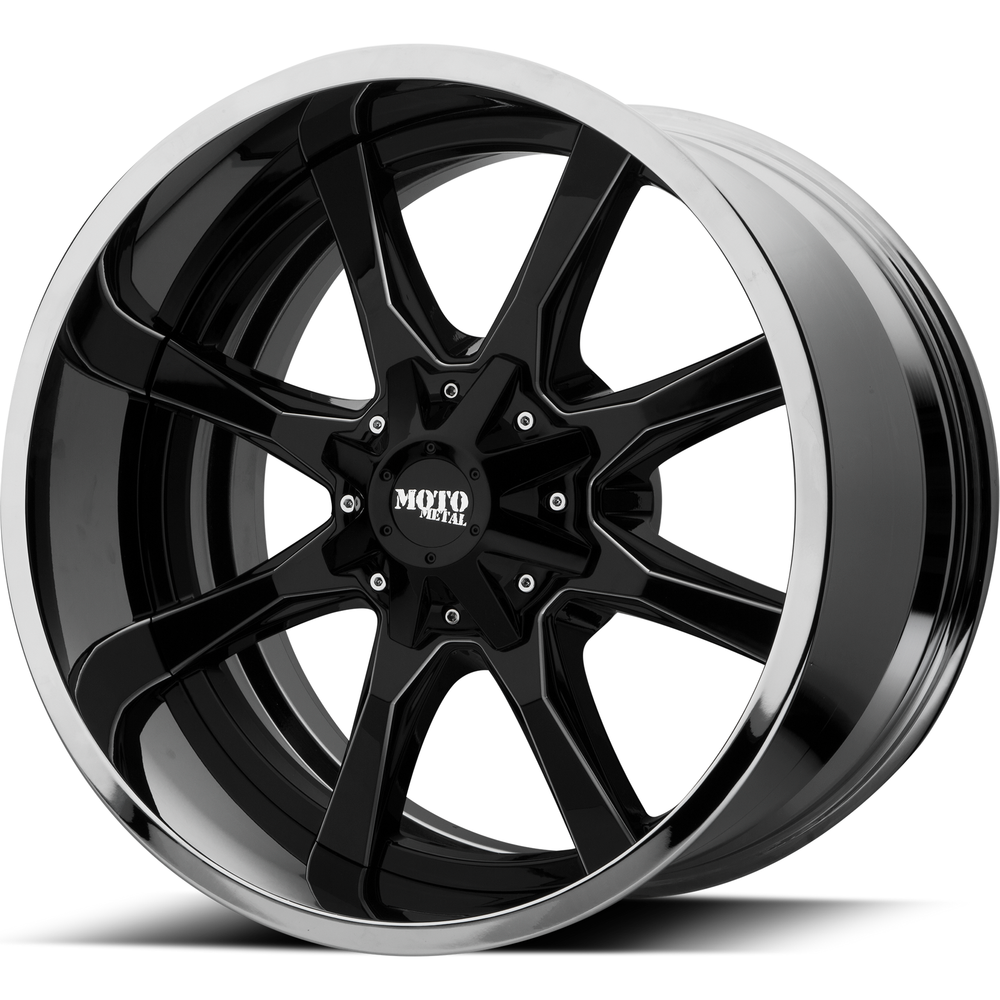 Moto Metal MO201 22X12 -44 6X135/6X5.3/6X139.7/6X5.5 Gloss Black Milled Center Chrome Lip