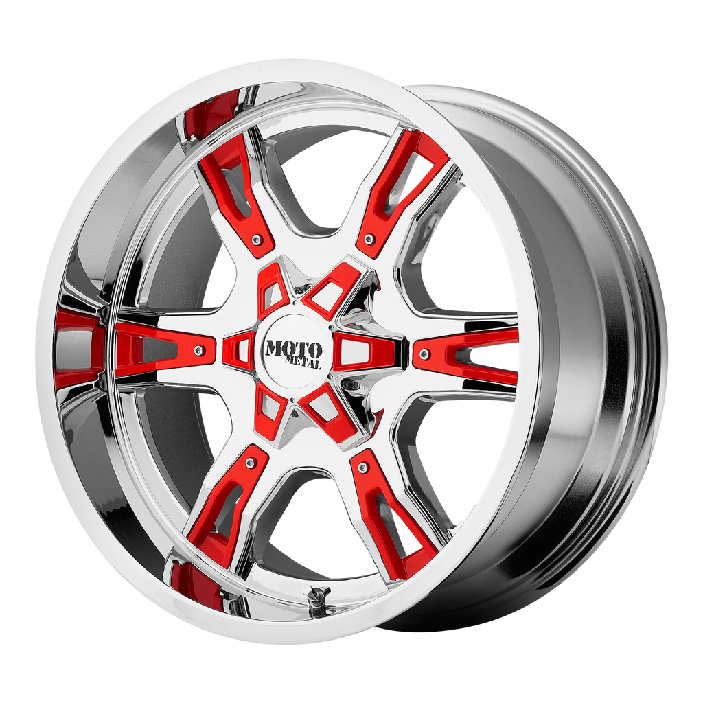 Moto Metal MO969 20X12 -44 8X180/8X7.1 Chrome With Red And Black Accents