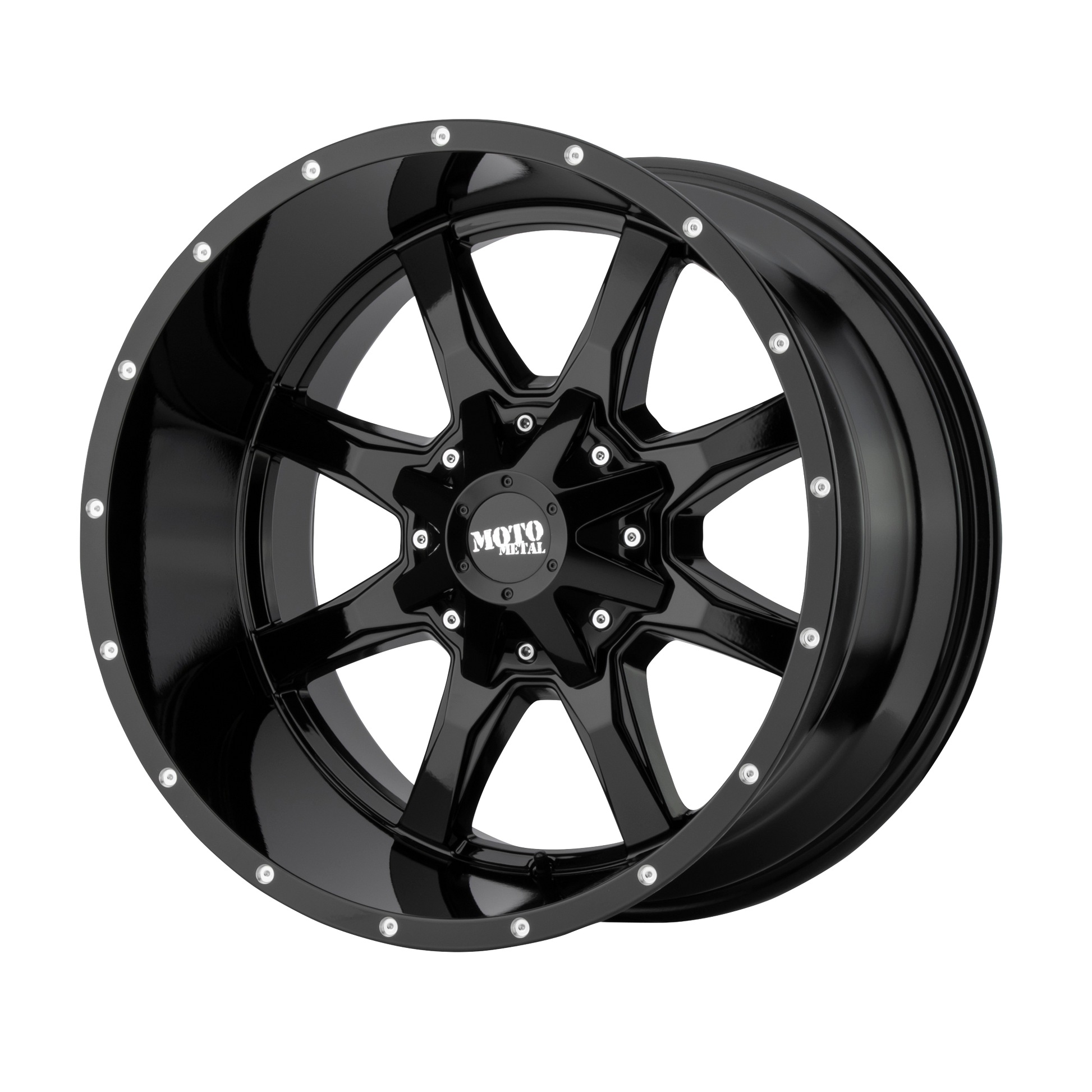 Moto Metal MO970 20X9 0 8X180/8X7.1 GLOSS BLACK WITH MILLED LIP