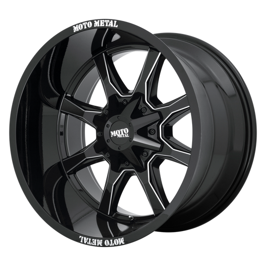 Moto Metal MO970 16X8 0 6X120/6X139.7 Gloss Black With Milled Spoke & Moto Metal On Lip