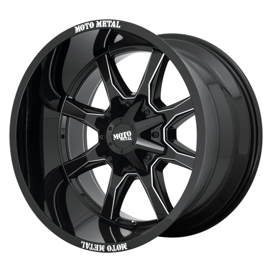 Moto Metal MO970 18X9 18 8X180/8X7.1 GLOSS BLACK WITH MILLED SPOKE & MOTO METAL ON LIP