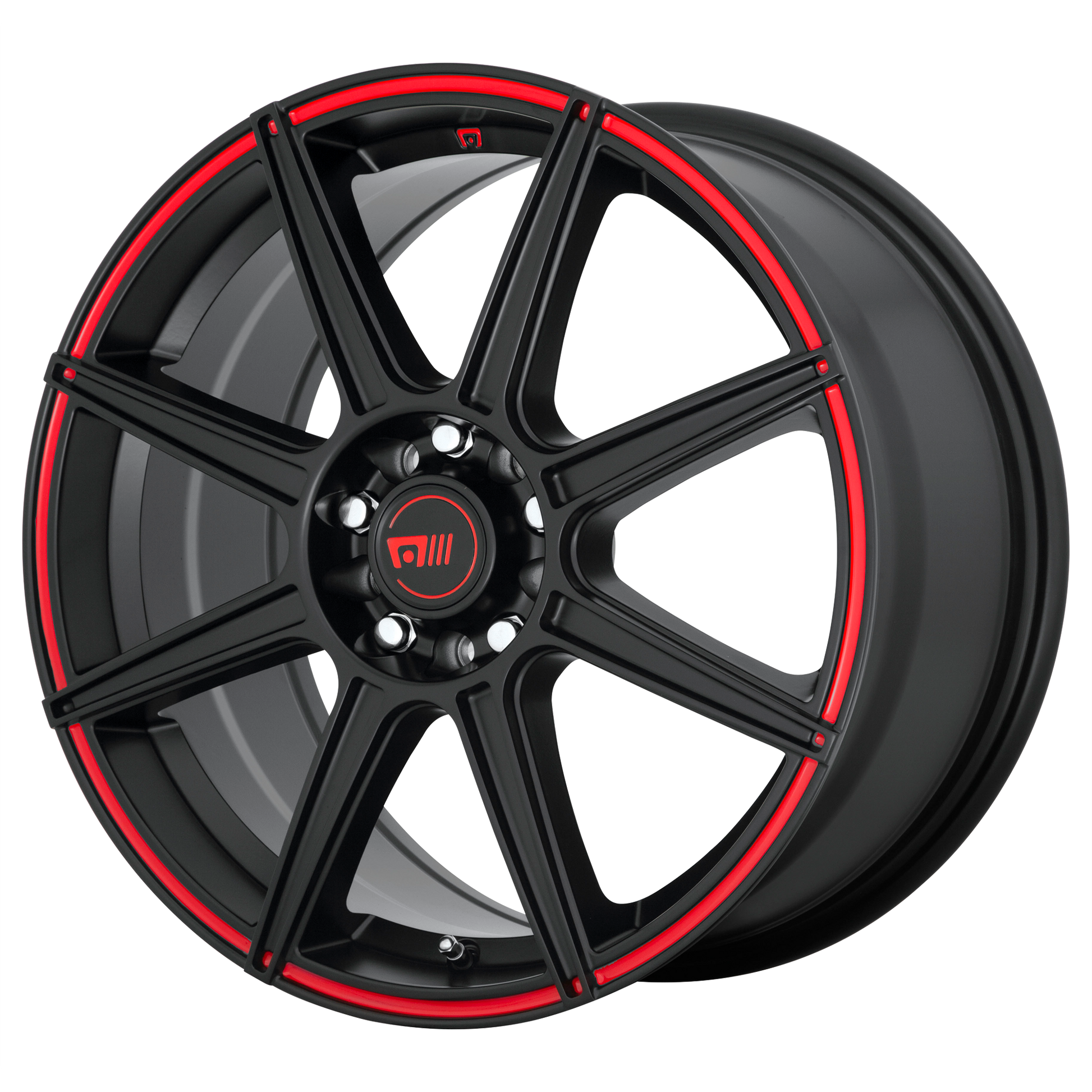 Motegi MR142 CS8 16x7 40 5x108/5x114.3/5x4.25/4.5 Satin Black With Red Stripe