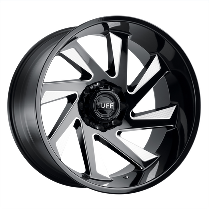 Tuff T1B 22X12 -45 8X165.1 GLOSS BLACK W/ MILLED SPOKES