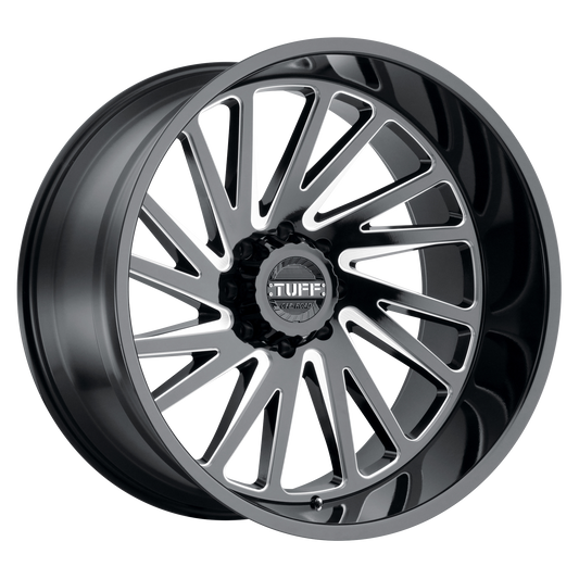 Tuff T2A 20X12 -45 6X135 GLOSS BLACK W/ MILLED SPOKES