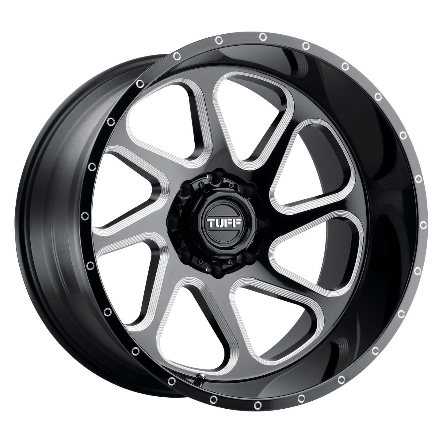Tuff T2B 24X14 -72 5X127 GLOSS BLACK W/ MILLED SPOKES