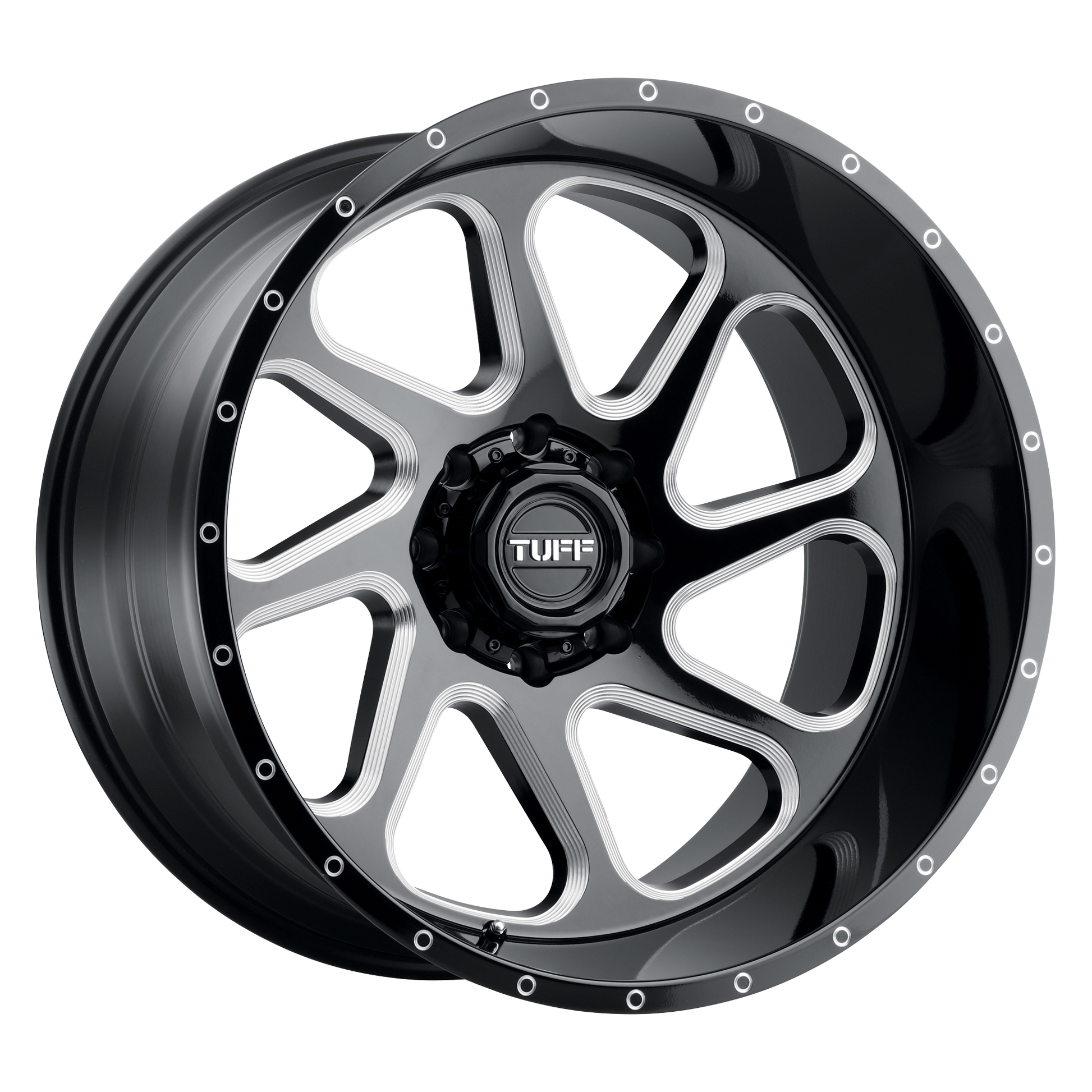 Tuff T2B 24X14 -72 5X127 GLOSS BLACK W/ MILLED SPOKES