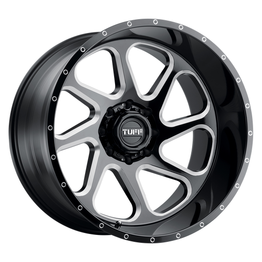 Tuff T2B 24X14 -72 6X139.7 GLOSS BLACK W/ MILLED SPOKES