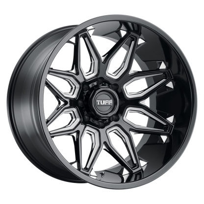 Tuff T3B 22X12 -45 8X180/8X7.1 GLOSS BLACK W/ MILLED SPOKES
