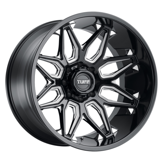 Tuff T3B 22X12 -45 8X180/8X7.1 GLOSS BLACK W/ MILLED SPOKES