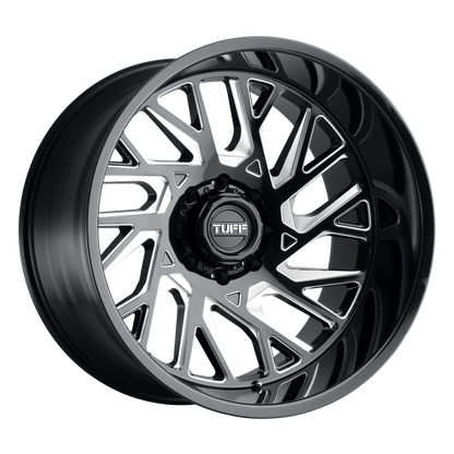Tuff T4B 20X12 -45 6X139.7 GLOSS BLACK W/ MILLED SPOKES