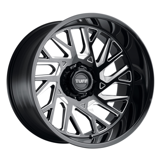 Tuff T4B 20X12 -45 6X139.7 GLOSS BLACK W/ MILLED SPOKES