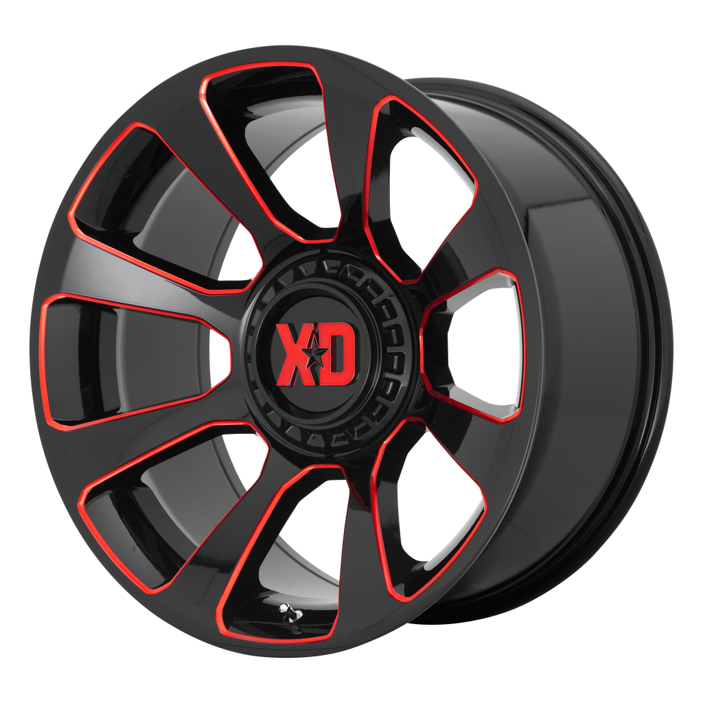 XD XD854 REACTOR 20x10 -18 5x127/5x139.7/5x5.0/5.5 Gloss Black Milled With Red Tint