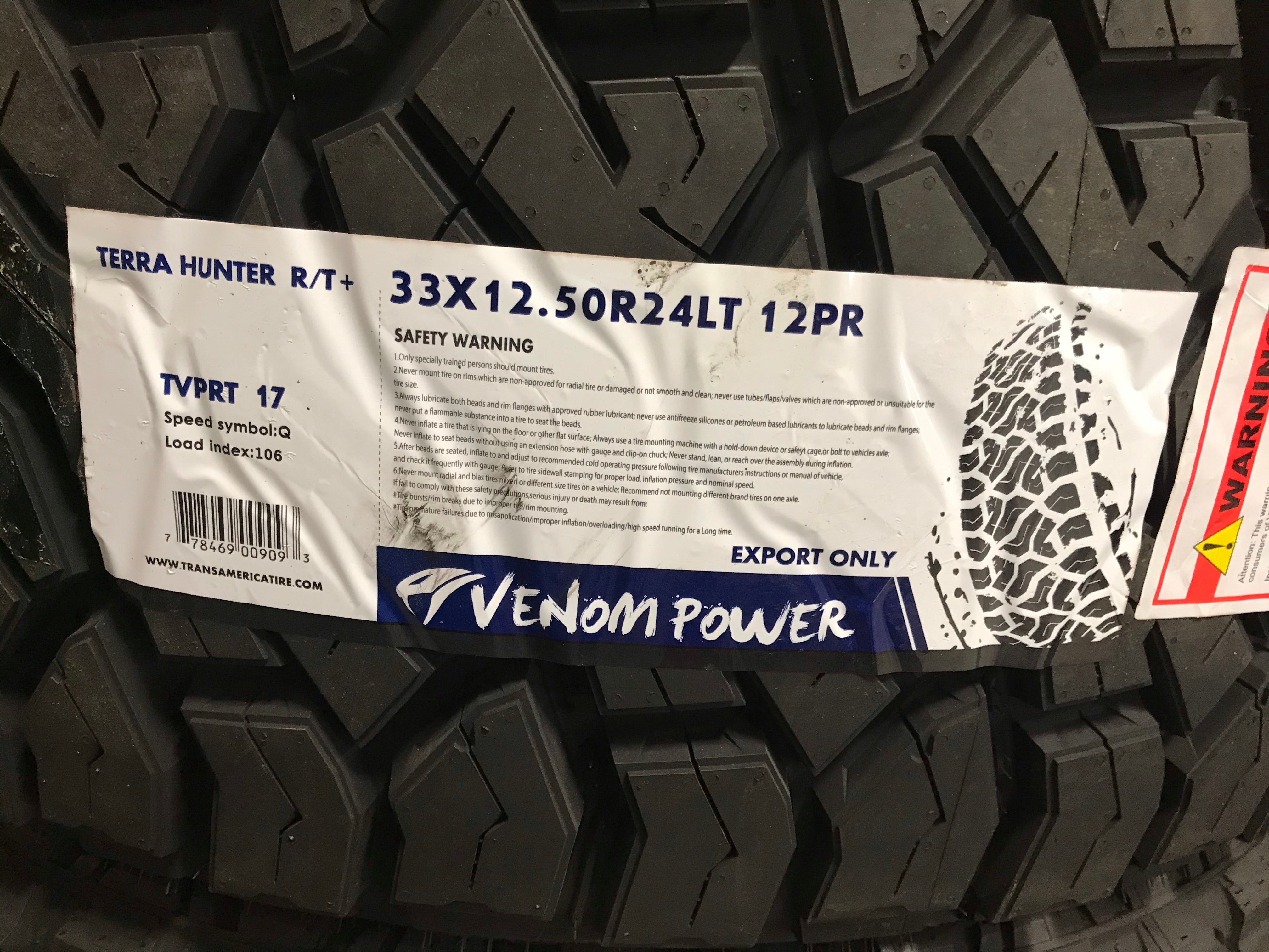 4 Venom Power Terra Hunter X/T Tires 37X13.50R24 LT F/12 Ply - Extreme Terrain