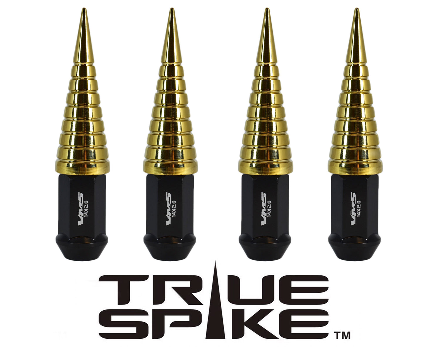 TRUE SPIKE Lug Nut Cap Aluminum -Spike W/Lines 25mm Width 73mm Height Tip (4pc Set) LGC026