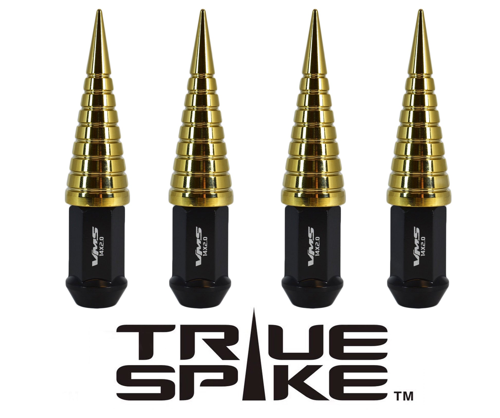 TRUE SPIKE Lug Nut Cap Aluminum -Spike W/Lines 25mm Width 73mm Height Tip (4pc Set) LGC026
