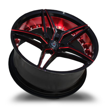 Marquee M3259 Staggered - Front 20x9 33 Rear 20x10.5 38 5x114.3 - Gloss Black Red Milled/Red Inner