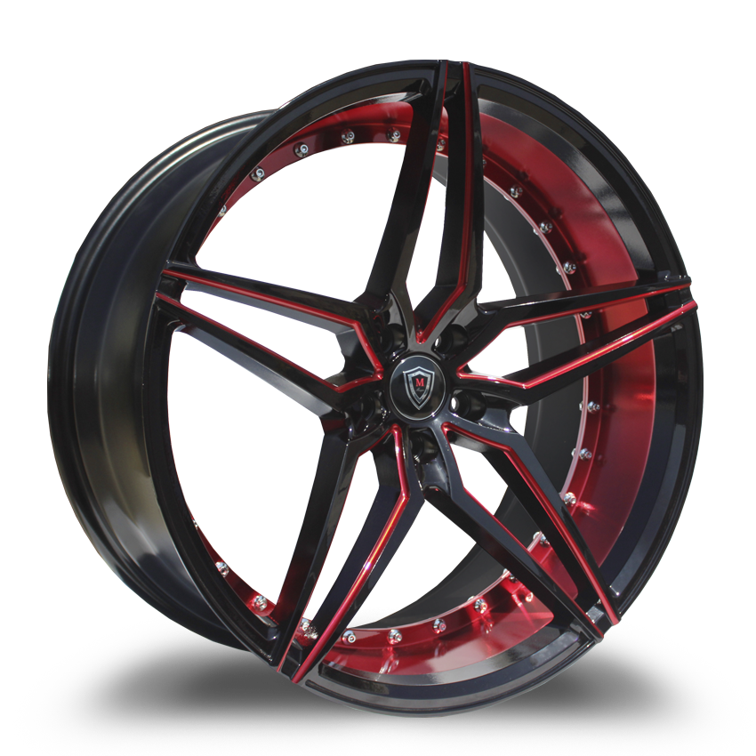 Marquee M3259 Staggered - Front 20x9 33 Rear 20x10.5 38 5x114.3 - Gloss Black Red Milled/Red Inner