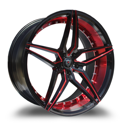 Marquee M3259 Staggered - Front 20x9 33 Rear 20x10.5 38 5x114.3 - Gloss Black Red Milled/Red Inner