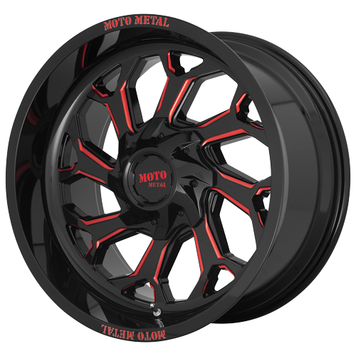 Moto Metal MO999 22X12 -44 6X135/6X5.3/6X139.7/6X5.5 Gloss Black Milled With Red Tint