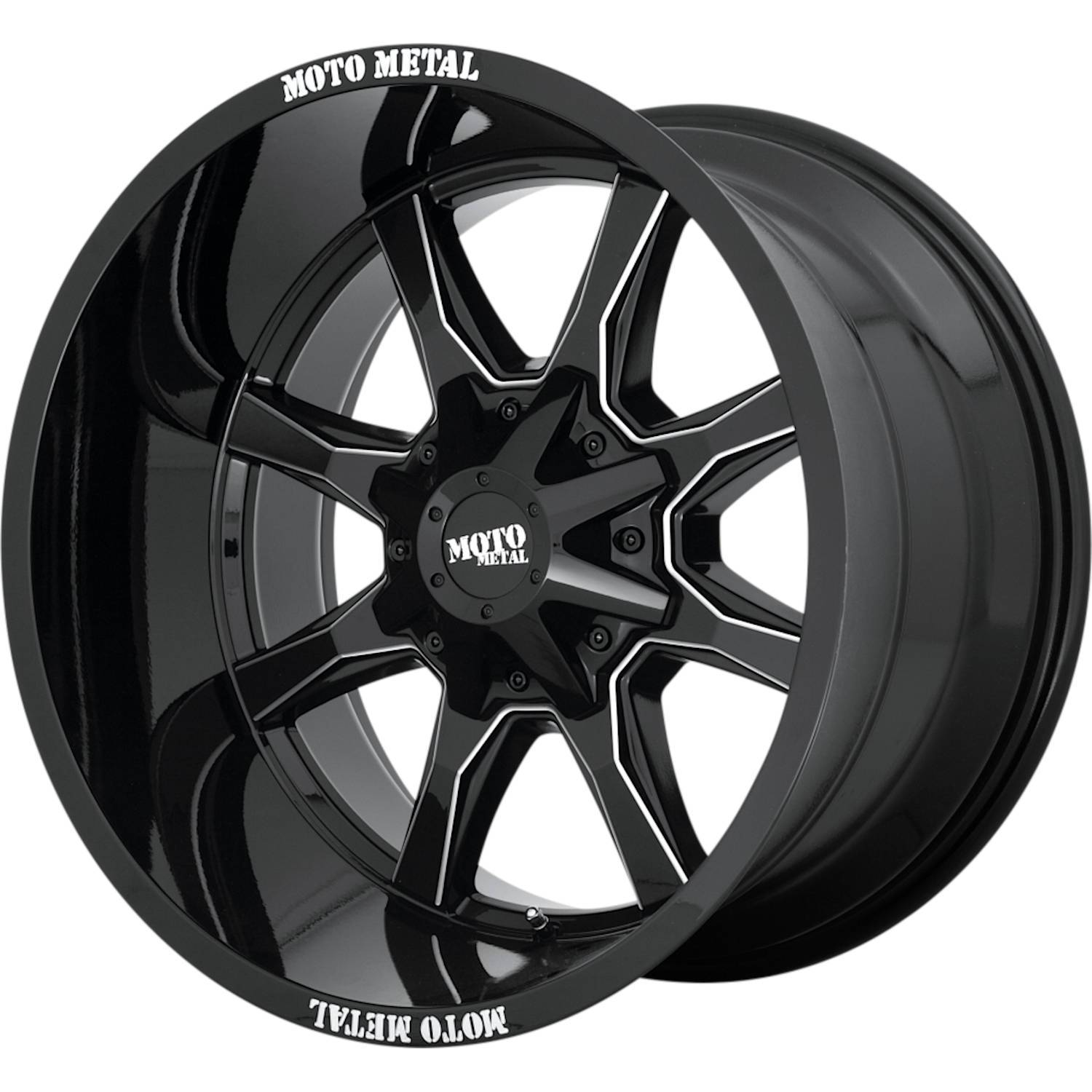 Moto Metal MO970 18X9 18 8X180/8X7.1 Gloss Black With Milled Spoke & Moto Metal On Lip