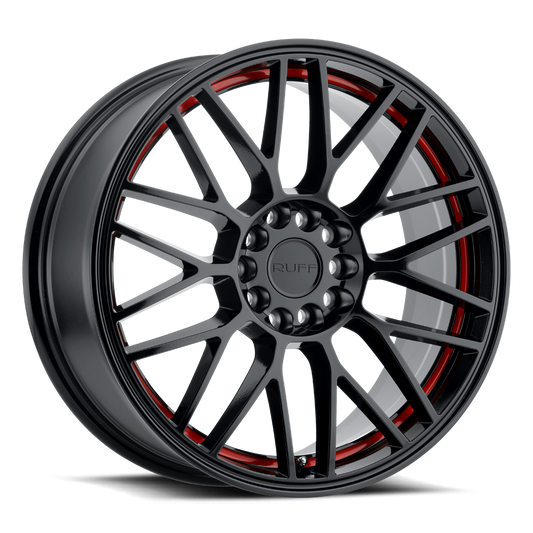RUFF OVERDRIVE 17X7.5 38 5X100/5X114.3 GLOSS BLACK W/ RED INNER LIP