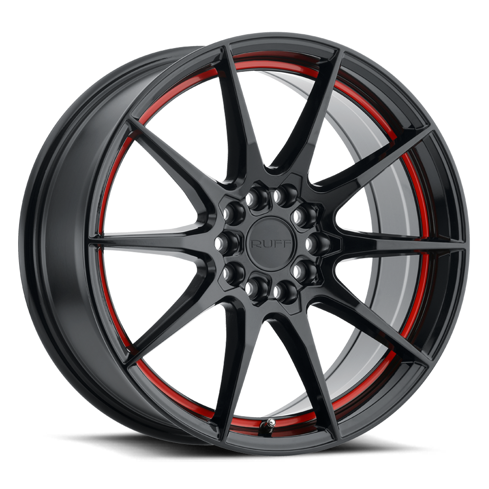 RUFF SPEEDSTER 17X7.5 38 5X100/5X114.3 GLOSS BLACK W/ RED STRIPE